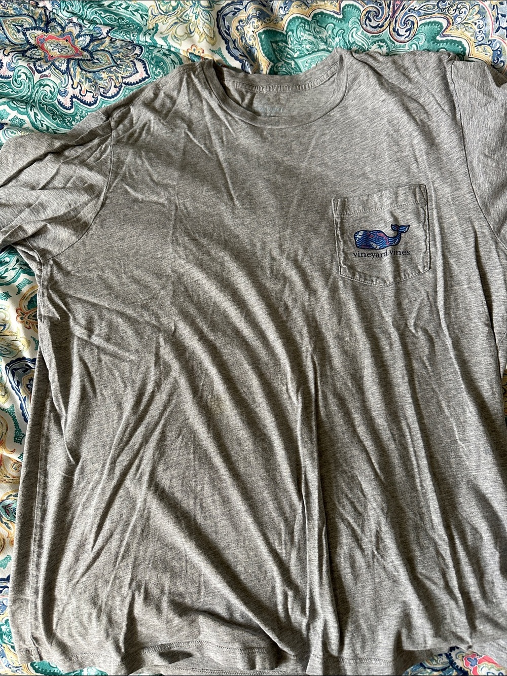 Vineyard Vines Heather Gray Short Sleeve Pocket Tee with Whale Logo